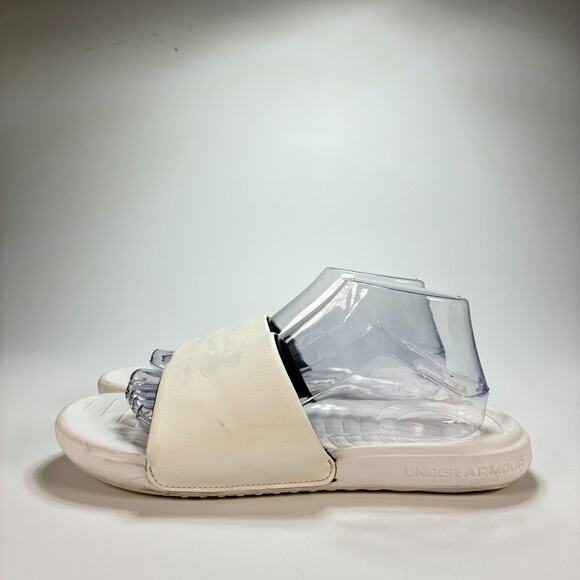 Under Armour White Memory Foam Athletic Slip On Slides Sandals Women's Size 9 - Picture 2 of 9